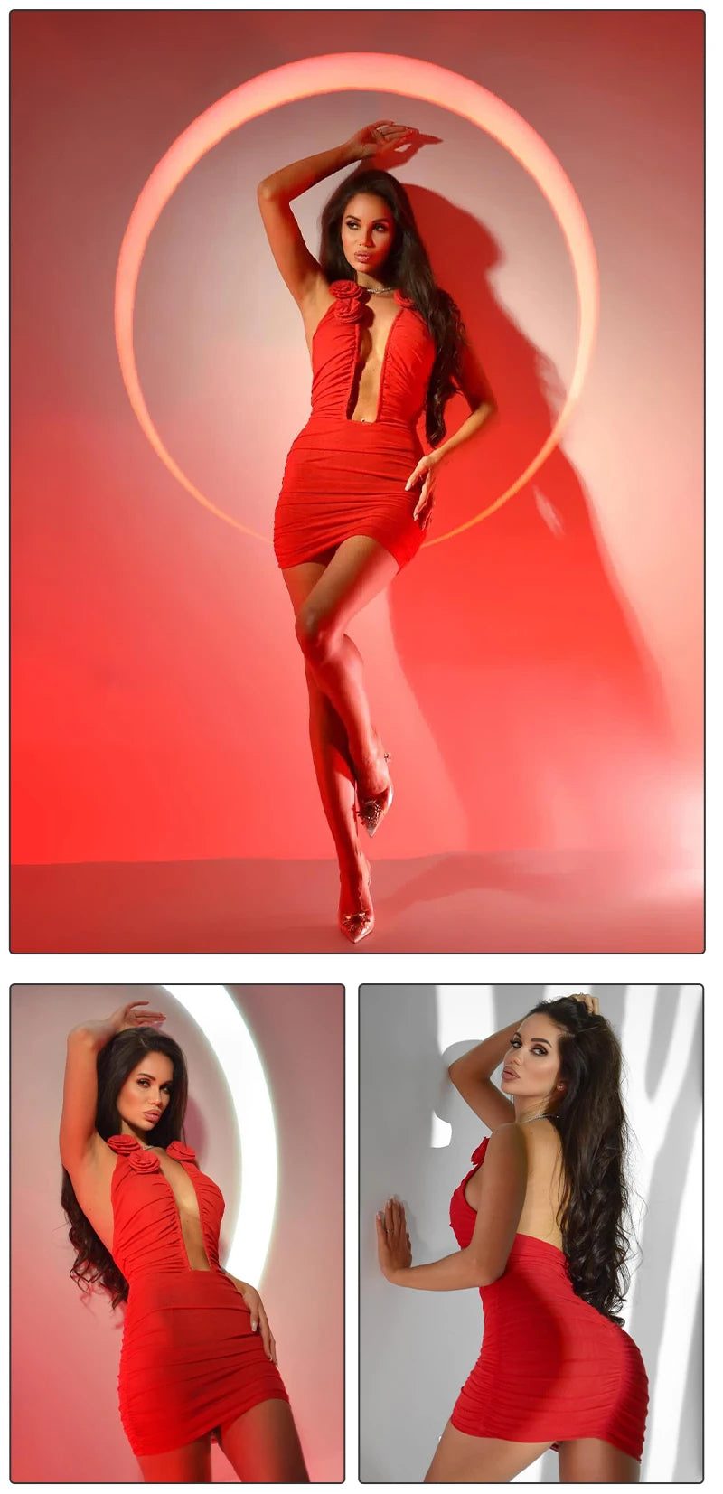 VC Evening Dresses For Women Deep V Neck Sexy Sleeveless Bodycon Female Clothes Red Cocktail Party Vestidos