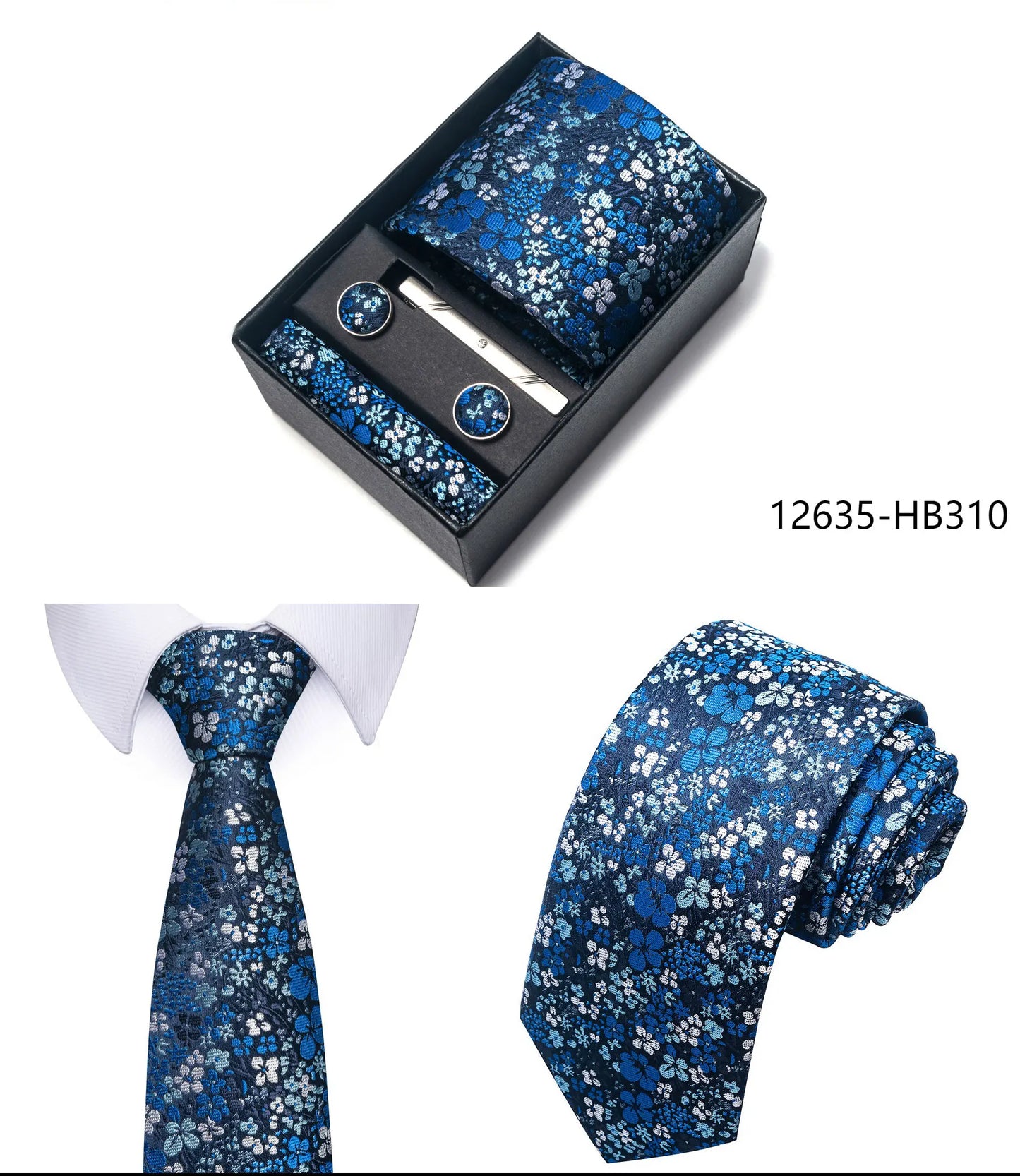 Luxury Brand 8 cm Tie Handkerchief Cufflink Clip Set For Men Wedding Gravata Suit Accessories Holiday Gift Box