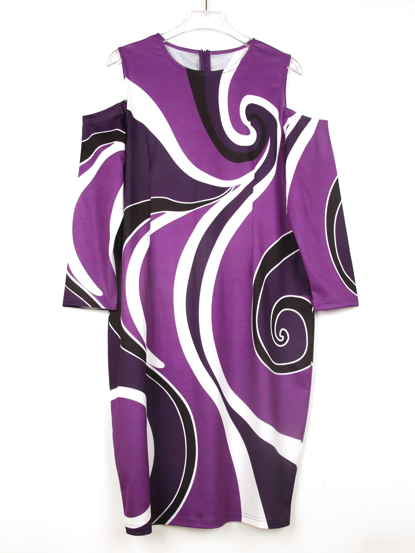 Women's Plus Size Colorblock Print Dress with Cold Shoulder and 3/4 Sleeves - Casual and Comfortable