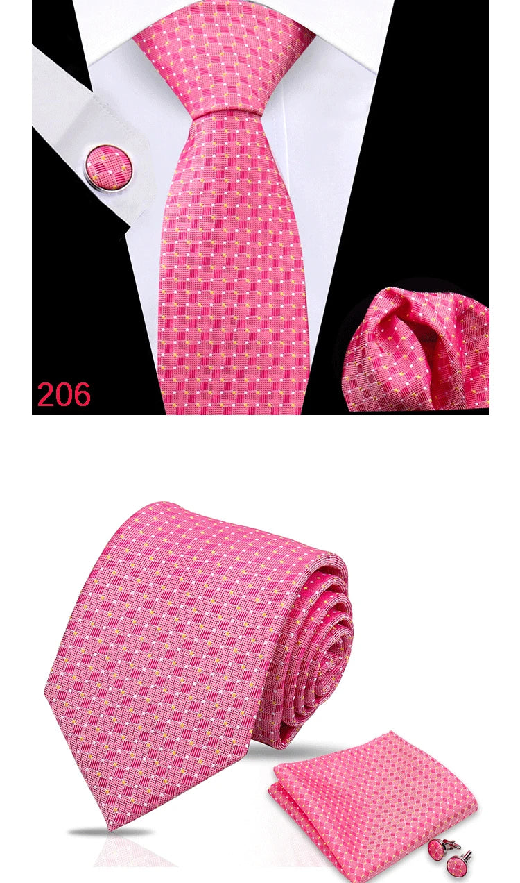 Luxury Plaid Tie For Mens Necktie Handkerchief Pocket Square Cufflinks Set Jacquard Woven Ties Wedding Business Accessories