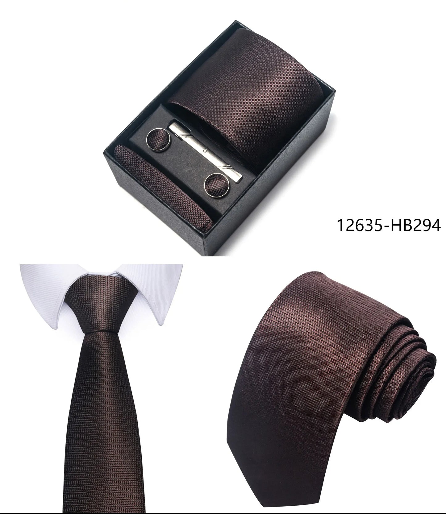 Luxury Brand 8 cm Tie Handkerchief Cufflink Clip Set For Men Wedding Gravata Suit Accessories Holiday Gift Box