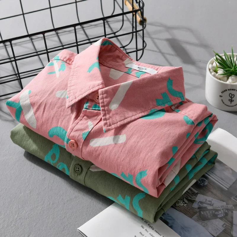 Spring Autumn Men's Clothing Design Sense Simple Long Sleeve Letter Printed Shirt Trendy Casual Fashion Versatile Men's Blouse