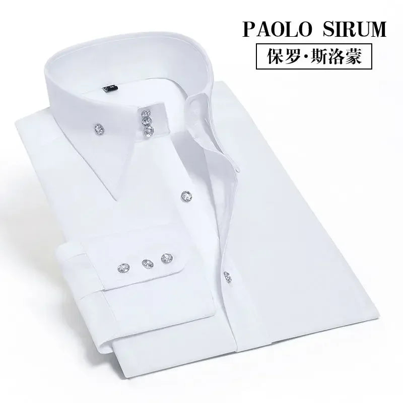 Men's Dress Shirt Autumn Spring Long Sleeve Business Blue Casual Shirts Female Coat Slim-fit Non-ironing Solid Color Black