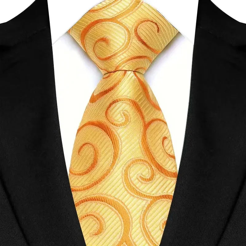 Luxury 8CM Mens Necktie Yellow Color Dot Stripes Solid Ties For Man Groom Jacquard Woven Neck Tie For Business Wedding Party