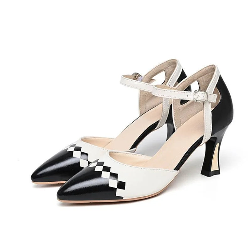 Women Cute Pointed Toe Black Buckle Strap High Heel Shoes Lady Casual Red Comfort Summer Stiletto Heels for Office & Party G6006