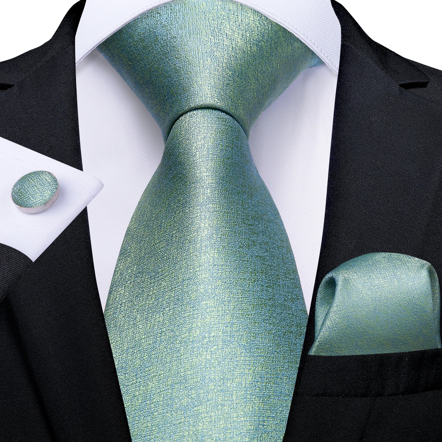 Men's Ties Solid Pink Blue Green Purple Wedding Party Accessories Groom Necktie Handkerchief Cufflinks Gift for Husband