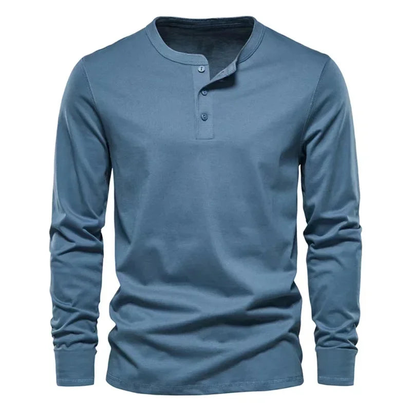 Cross-border Spring and Autumn Clothing European and American Men's T-Shirt Long-sleeved Men's Base Henry Shirt