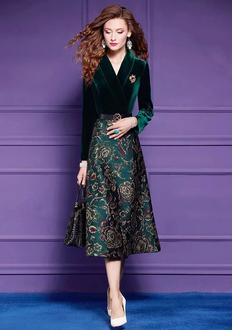 Spring Autumn Dress High End Women's Elegant Dresses Female Jacquard Gold Velvet Korean Slim Evening Party Female Maxi Vestidos