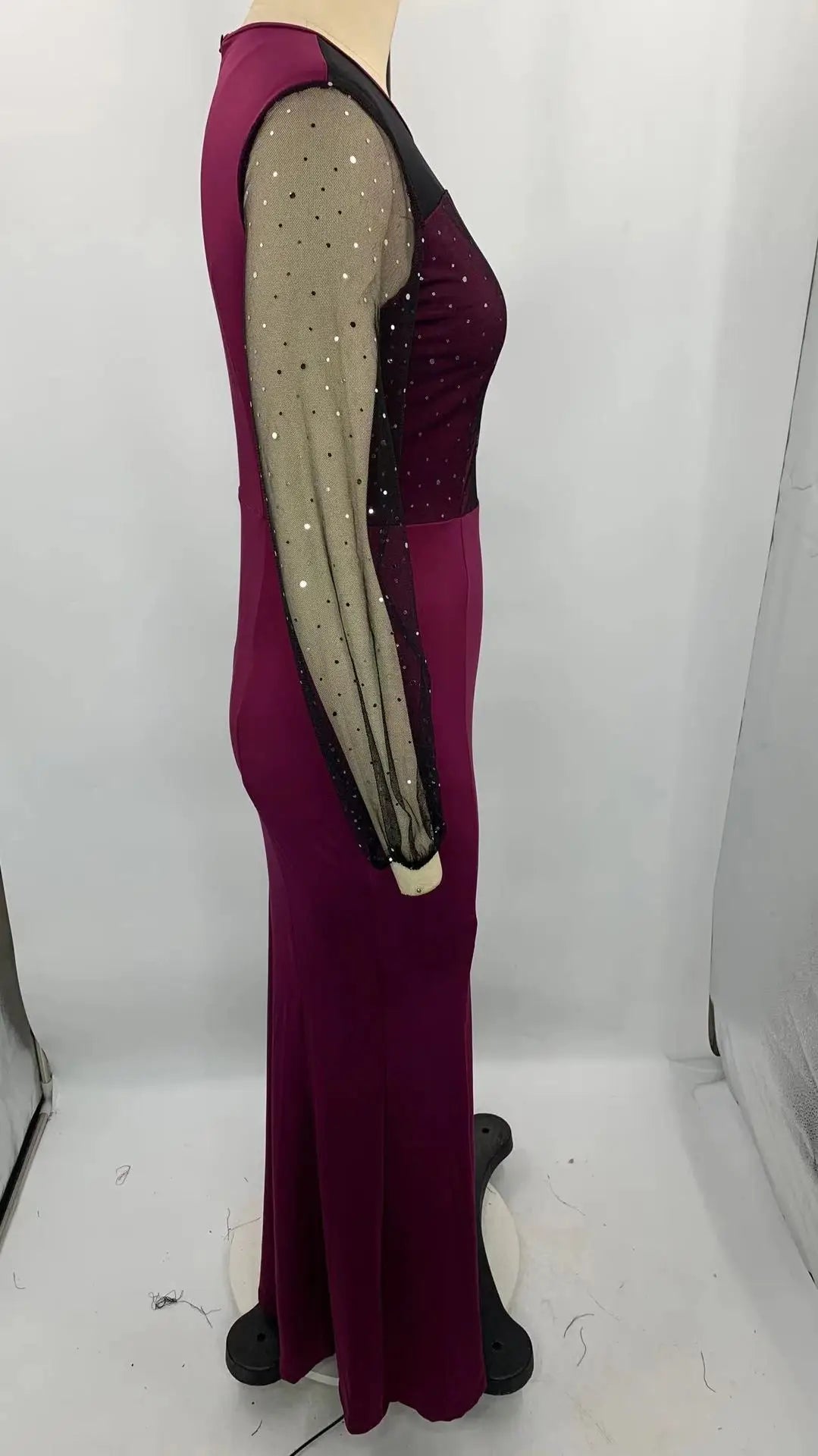 Mesh Patchwork Dress Womens Fashion Round Neck Long Sleeve Slim Elegant Dress Women