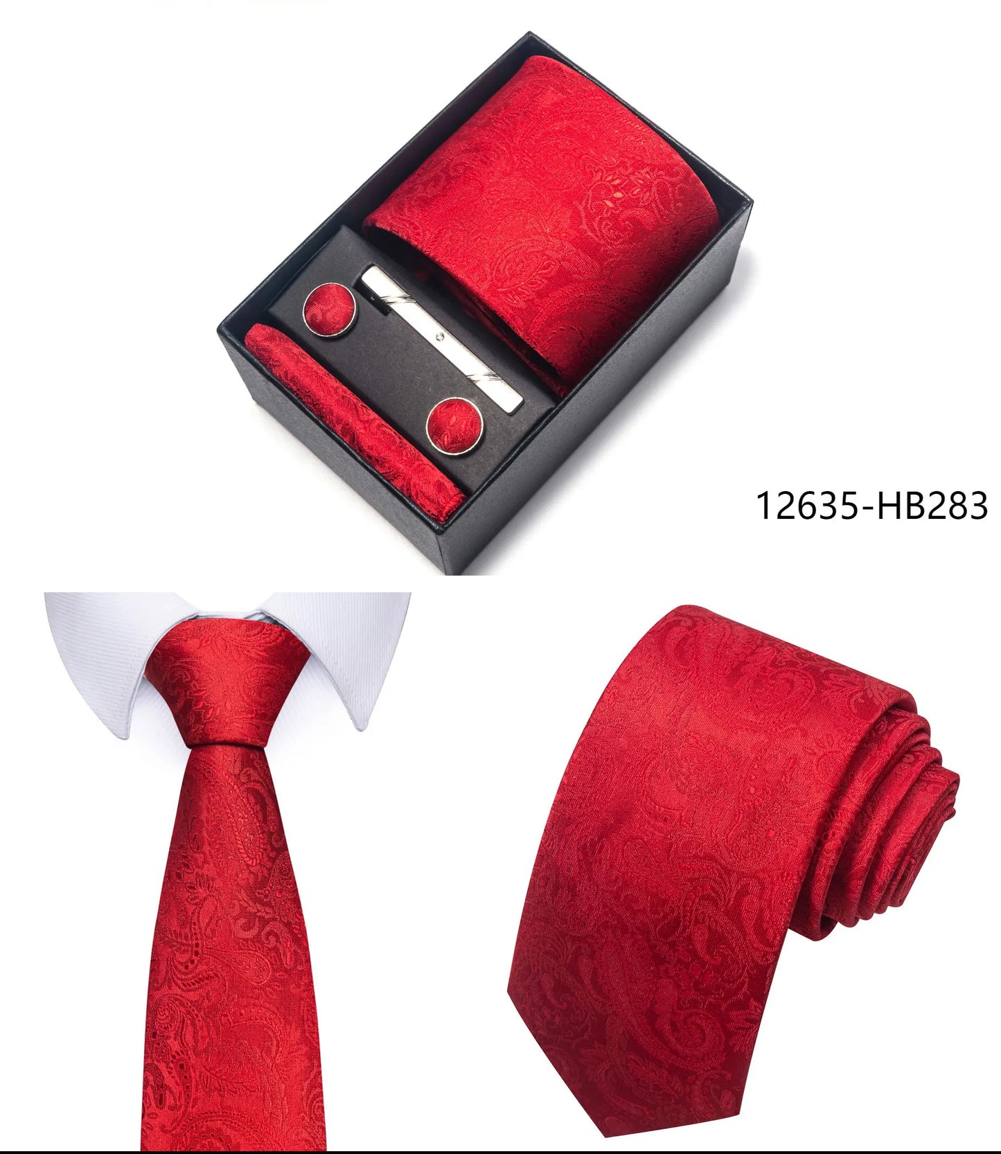 Luxury Brand 8 cm Tie Handkerchief Cufflink Clip Set For Men Wedding Gravata Suit Accessories Holiday Gift Box
