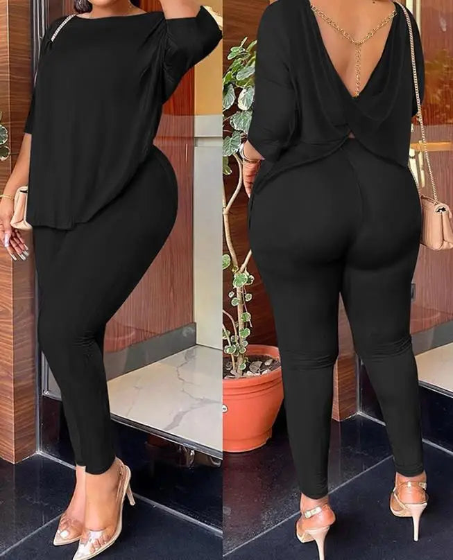 New Fashion 2023 Summer Casual Womens Two Piece Sets Outfit Tie Dye Print Twisted Backless Top & Pants Set Sexy Female Suit