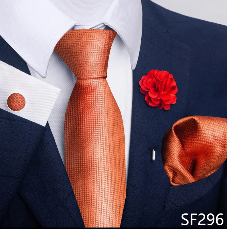 Luxury Mens Ties Floral Black Gold Ties Paisley NeckTie Pocket Square Cufflinks Brooch Set Men's Wedding Party Tie