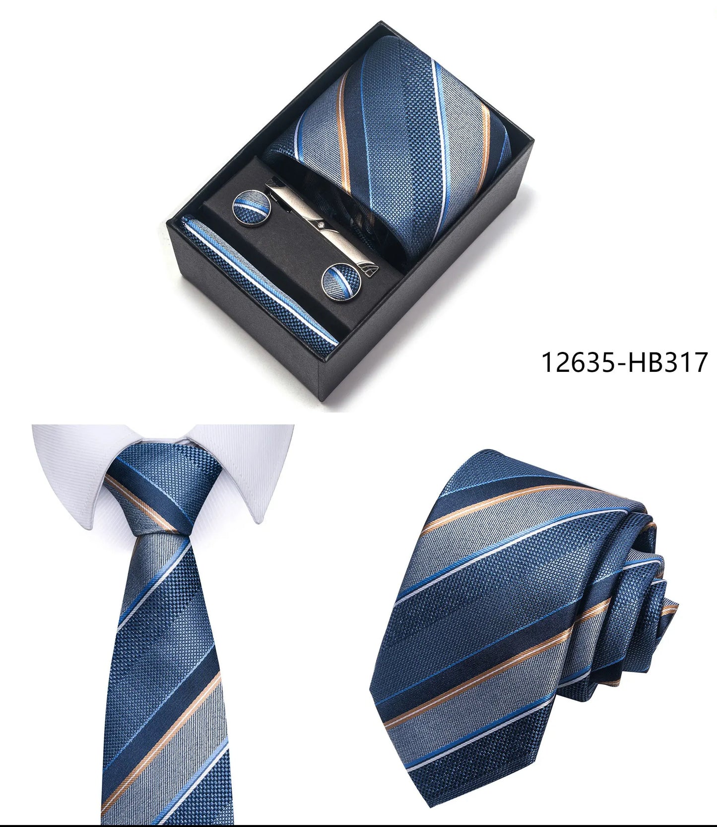 Luxury Brand 8 cm Tie Handkerchief Cufflink Clip Set For Men Wedding Gravata Suit Accessories Holiday Gift Box