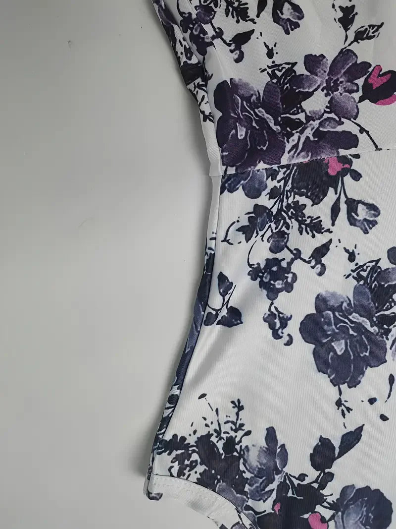 Spring and Summer Women's Digital Printing Short Sleeve Long Dress Round Neck Pullover Plaid Full Skirt Elegant Dress