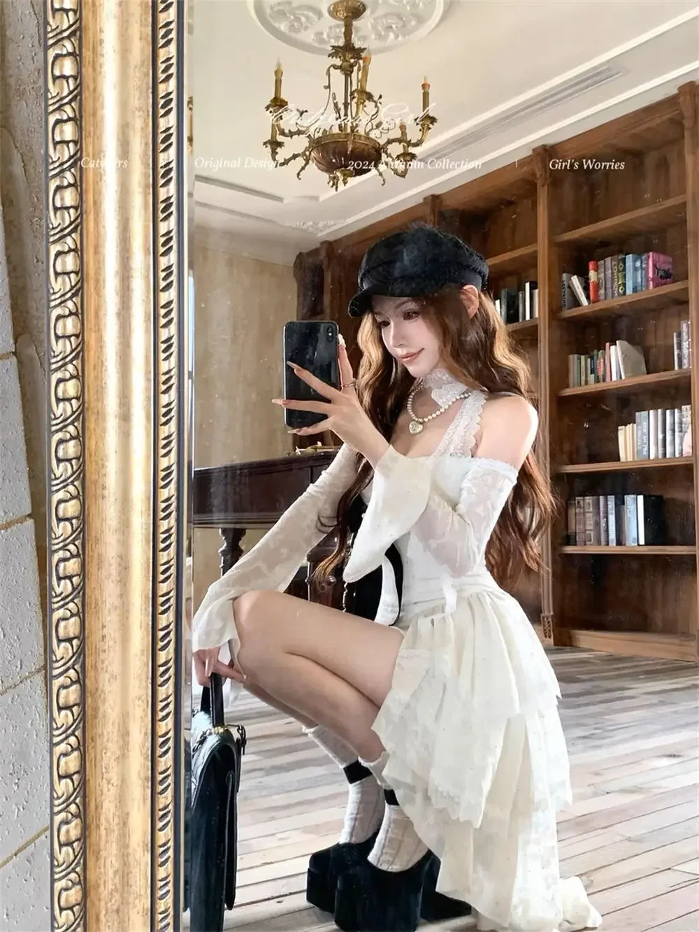 Spring Elegant Women Dress Vintage Style Long Sleeve Bow Detail Slim Fit Flared Hem Comfortable Party Dress Casual Dress 2025