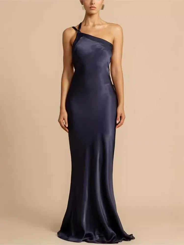 Spring Summer Slim Off Shoulder Evening Dresses Women Solid Color Slant Collar Backless Package Hip Bodycon Party Dress Female