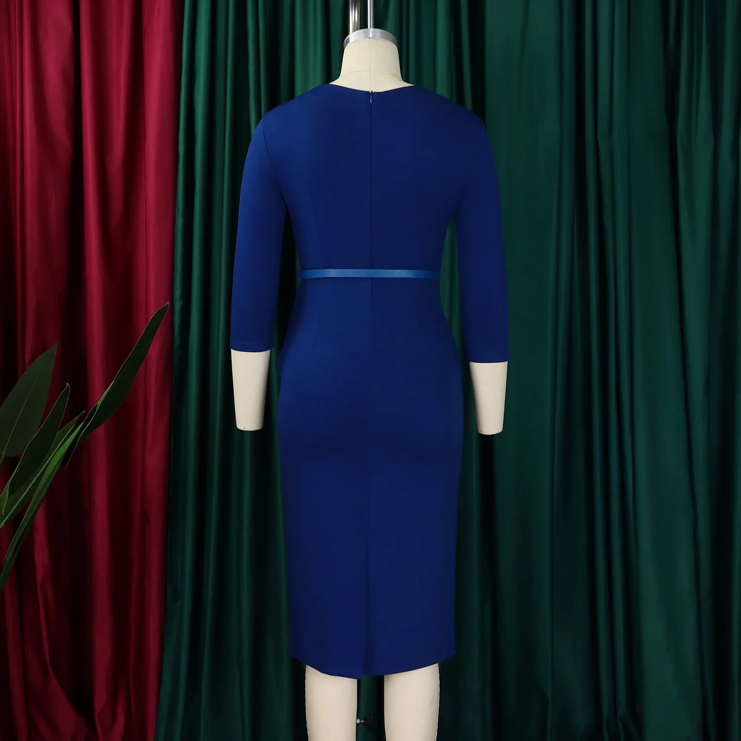L-3XL Plus Size Elegant Midi Dress 2025 Spring Summer Women Office Lady Dress Casual 3/4 Sleeve Bandage Robe Oversize Dress