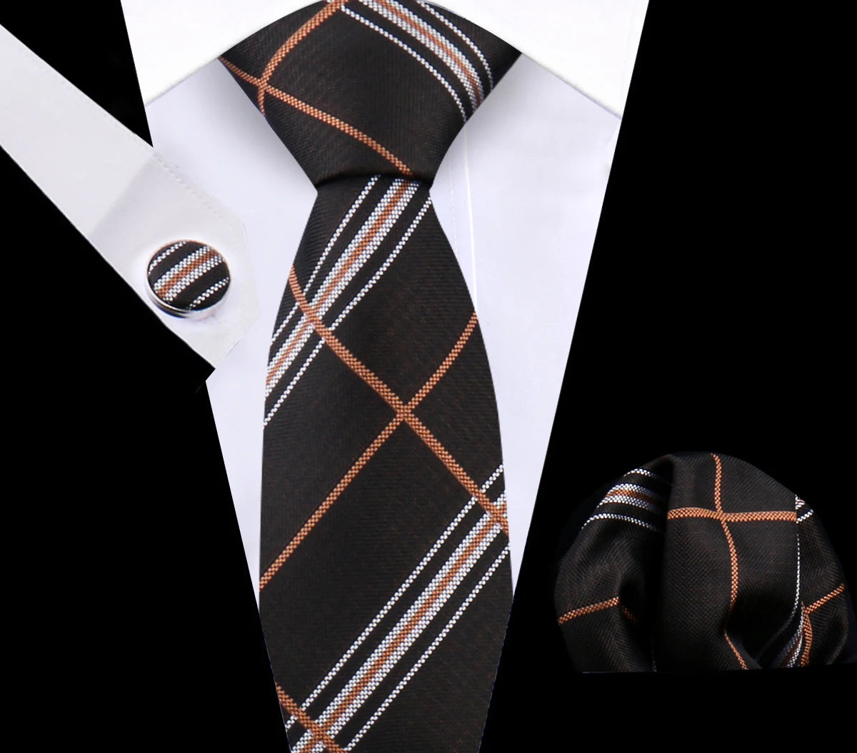 Luxury Plaid Tie For Mens Necktie Handkerchief Pocket Square Cufflinks Set Jacquard Woven Ties Wedding Business Accessories