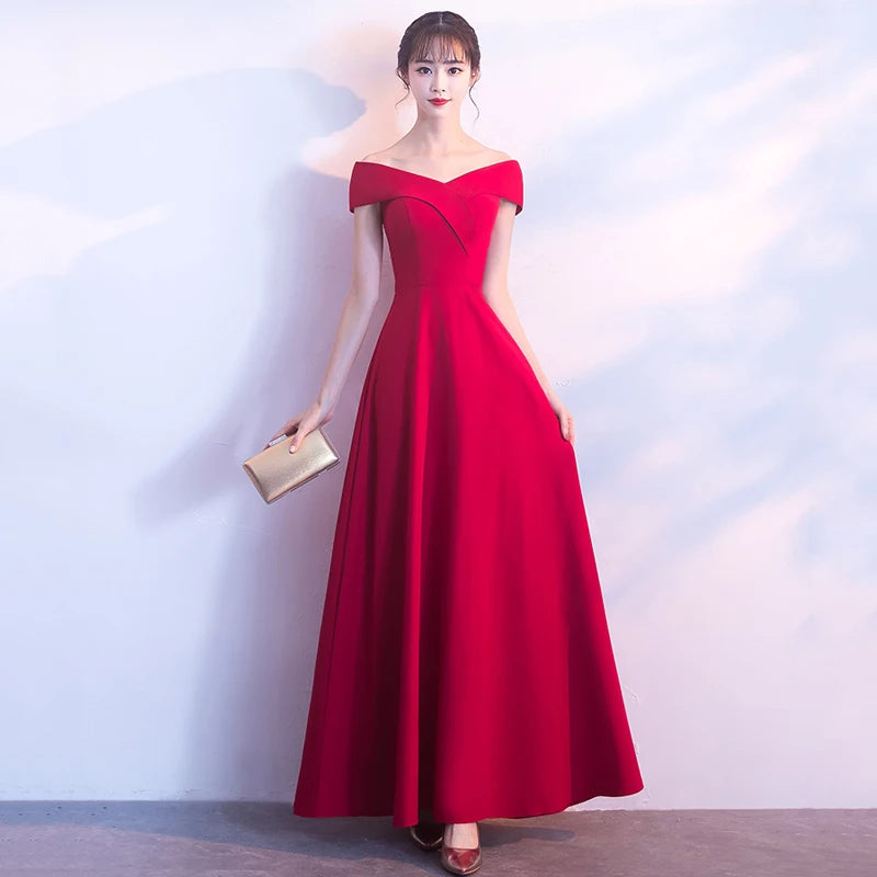 Spring Women Red Evening Party Dresses Short Sleeve V Neck Fit And Flare Long Maxi Summer Dress Lady Prom Gown Robe Longue Femme