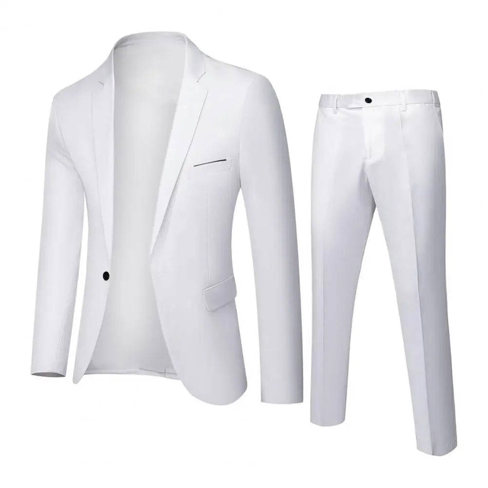 Formal Suit 2 Pieces Blazer Pants Korean Style Solid Color Single-breasted Spring Autumn Buttons Formal Suit Wedding Groom Suit