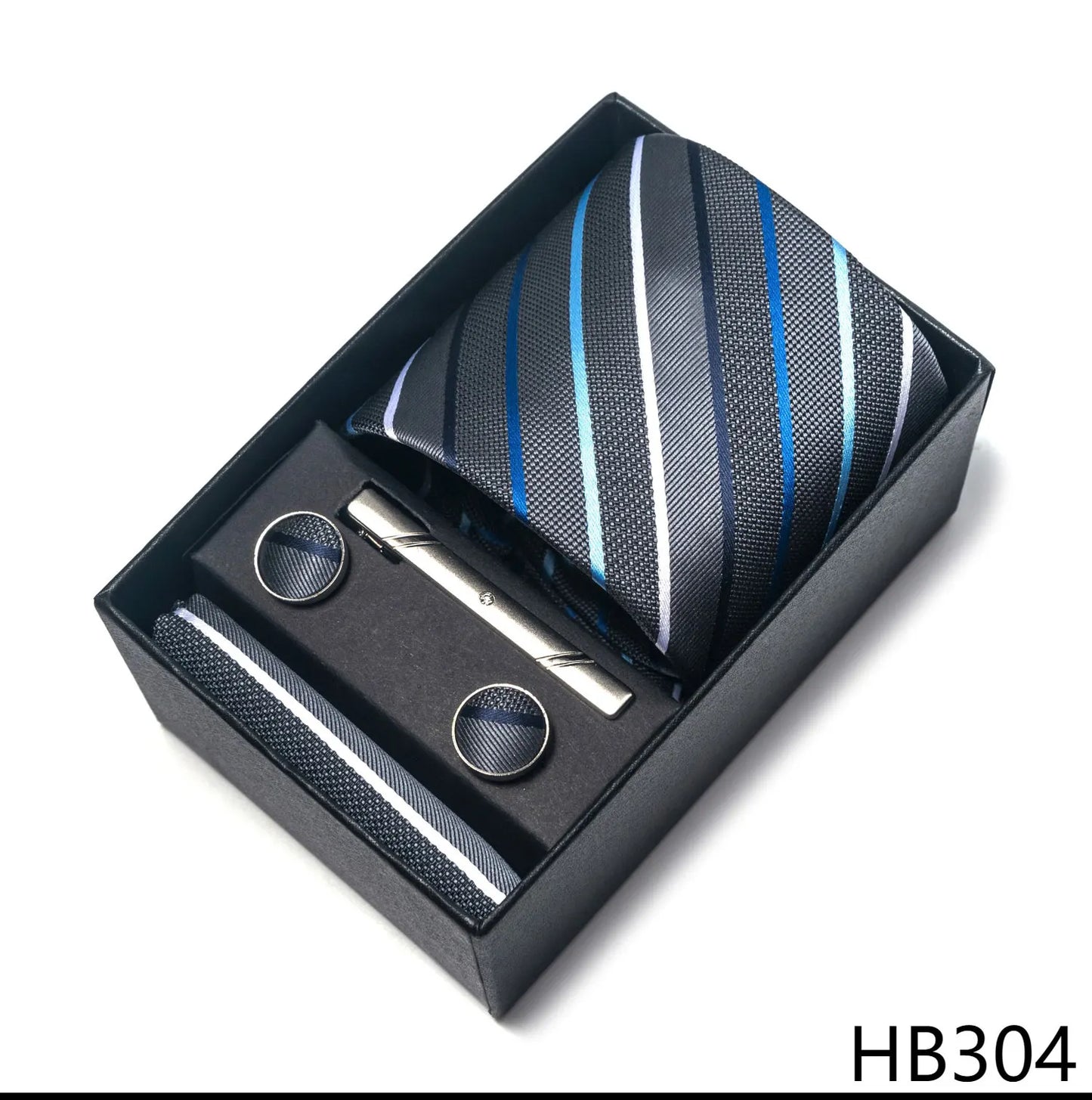 Luxury Brand 8 cm Tie Handkerchief Cufflink Clip Set For Men Wedding Gravata Suit Accessories Holiday Gift Box