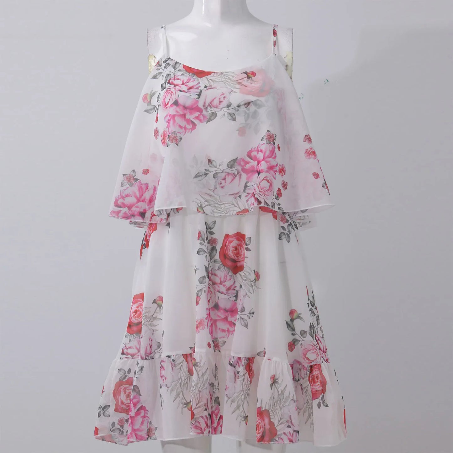 Women'S Spring/Summer New 2024 European And American Chiffon Printing Sexy Off Shoulder Strap Large Swing Ruffle Edge Dress