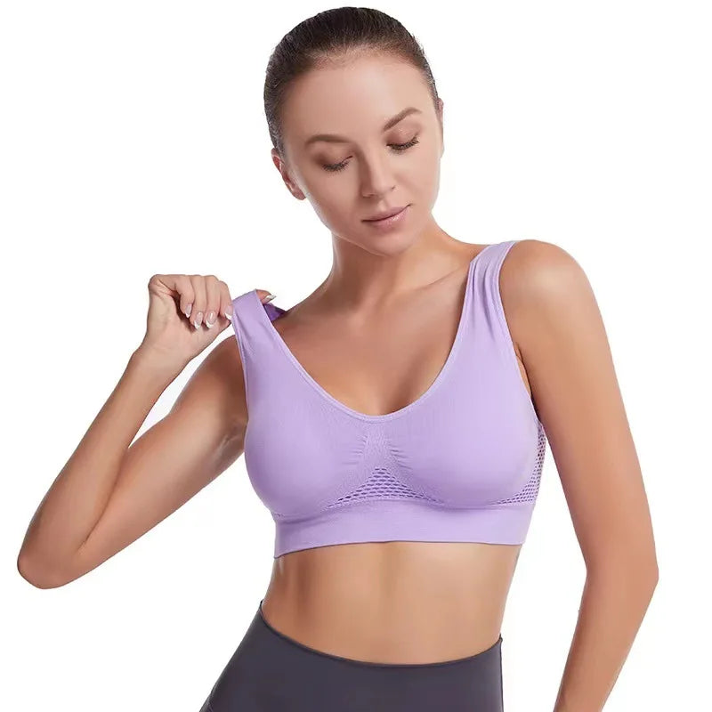 Women's Bra Push Up Seamless Bralette Woman Mesh Hollow Out Breathable Large Size Yoga Running Sports Bras Female Underwear Tops