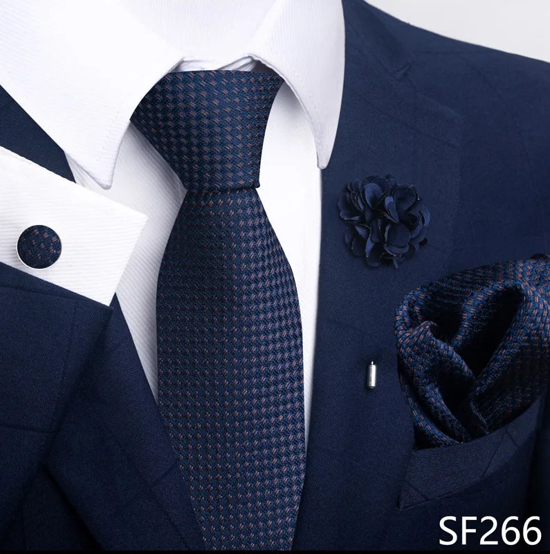 Luxury Mens Ties Floral Black Gold Ties Paisley NeckTie Pocket Square Cufflinks Brooch Set Men's Wedding Party Tie