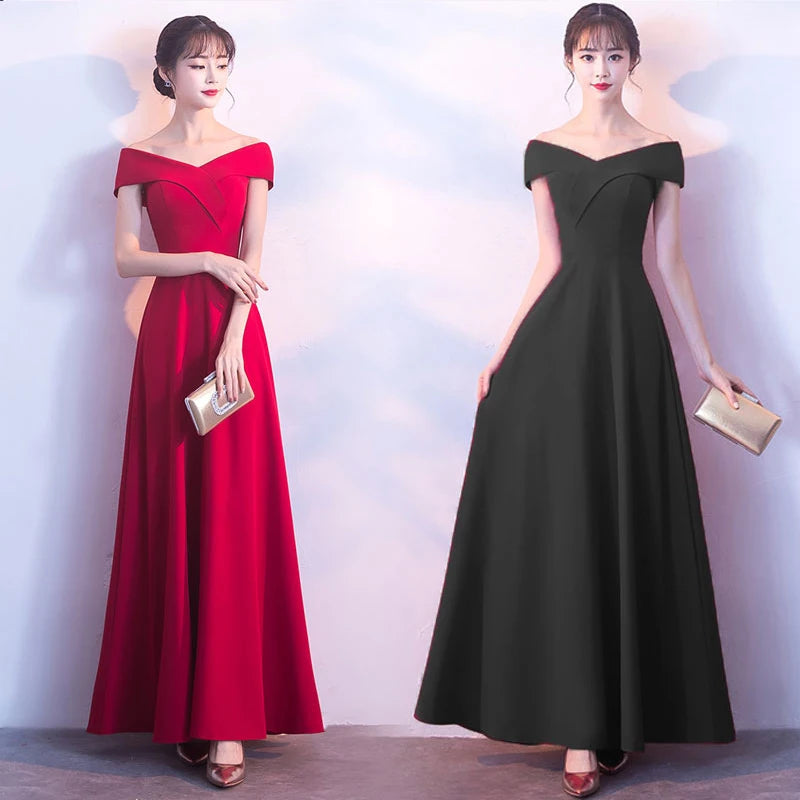 Spring Women Red Evening Party Dresses Short Sleeve V Neck Fit And Flare Long Maxi Summer Dress Lady Prom Gown Robe Longue Femme