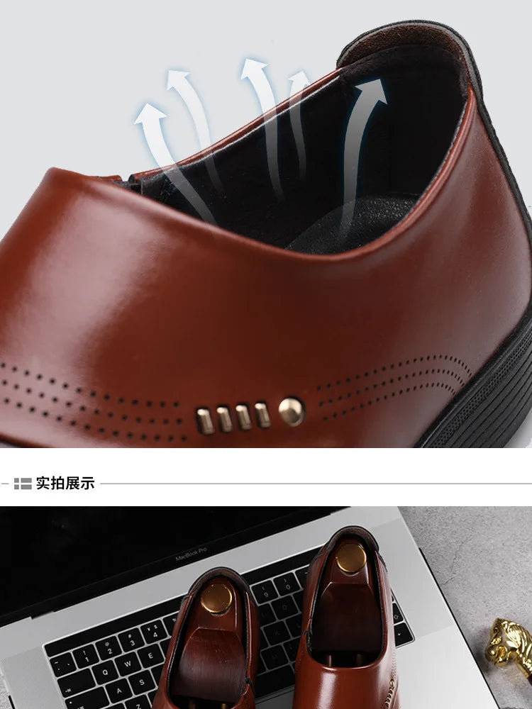 Zapatos Spring Men Leather Shoe Carved Business Formal Dress British Style Large Size Men Shoe Hollowed Out Perforated Men Shoes