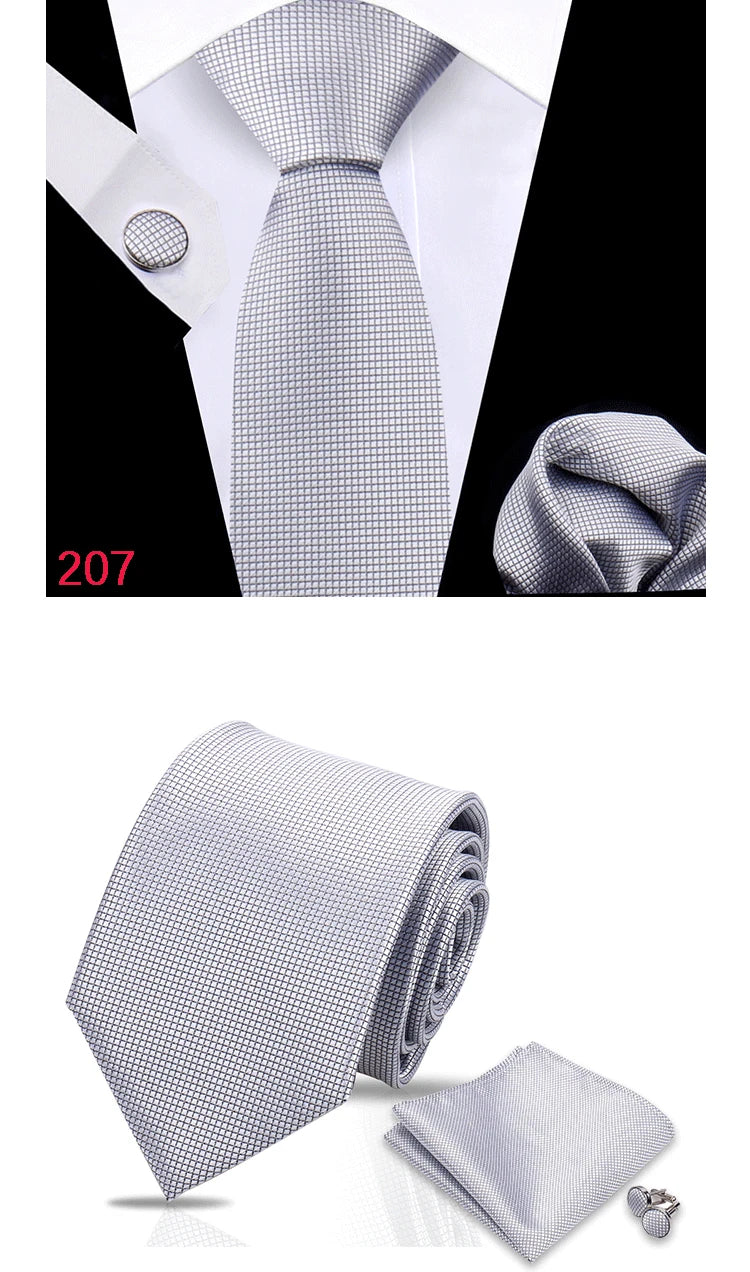 Luxury Plaid Tie For Mens Necktie Handkerchief Pocket Square Cufflinks Set Jacquard Woven Ties Wedding Business Accessories
