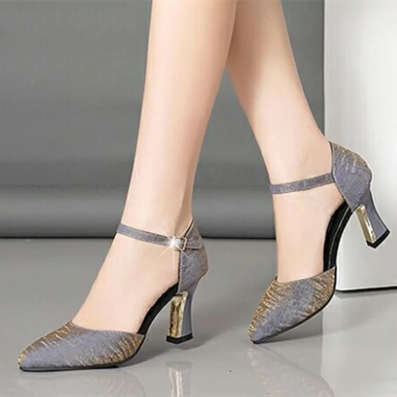 Women Cute Pointed Toe Black Buckle Strap High Heel Shoes Lady Casual Red Comfort Summer Stiletto Heels for Office & Party G6006