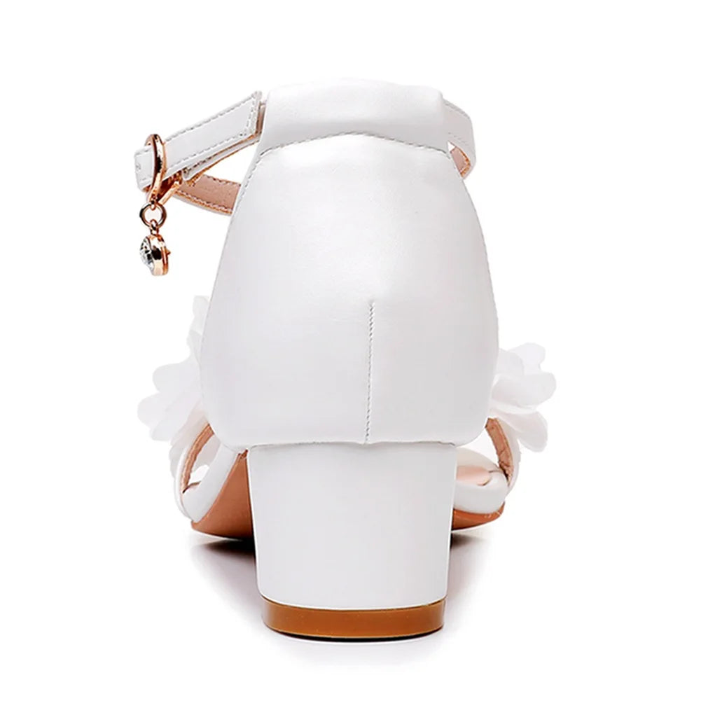 Flower Band Bridesmaide Shoes Woman Wedding High Heels Sandals Ankle Strap Wedges Cover Heeled Tacones Ladies Office Dress Pumps
