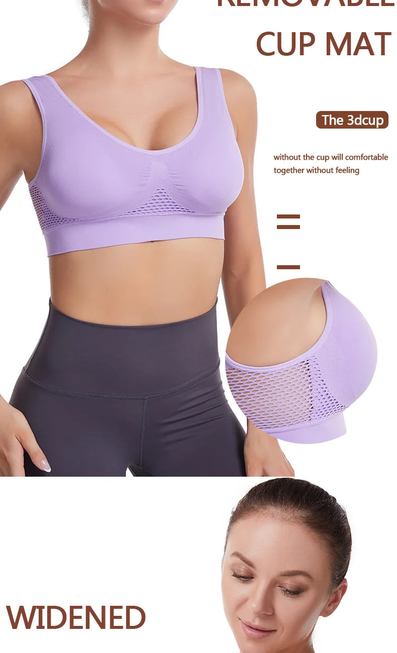 S-7XL Plus Size Grid Air Holes Bra sports without underwire Women's Underwear Shock-proof Yoga Running Brassiere Hollow out Vest