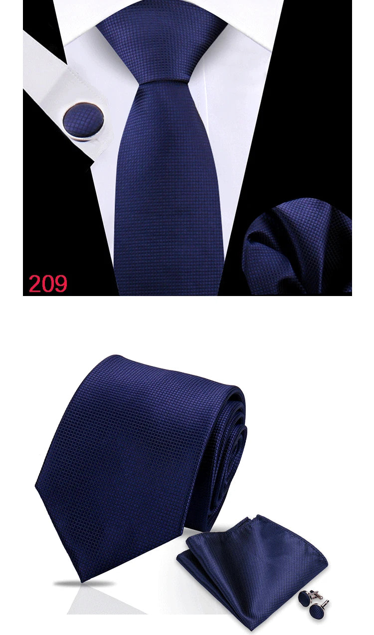 Luxury Plaid Tie For Mens Necktie Handkerchief Pocket Square Cufflinks Set Jacquard Woven Ties Wedding Business Accessories
