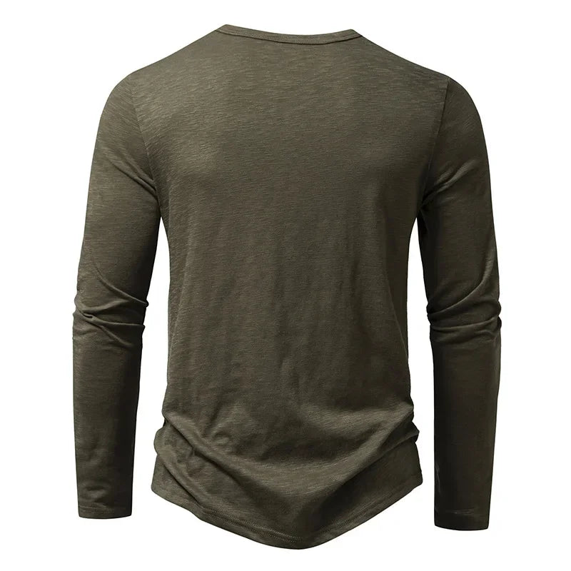 Autumn New Men's Cotton Button Long Sleeve Henley Neck T-Shirt Casual Solid Color Breathable Versatile Fashion Slim T-Shirts