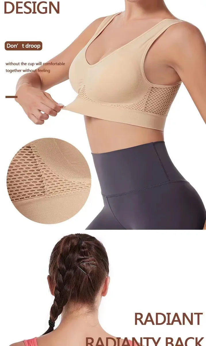 Women's Bra Push Up Seamless Bralette Woman Mesh Hollow Out Breathable Large Size Yoga Running Sports Bras Female Underwear Tops
