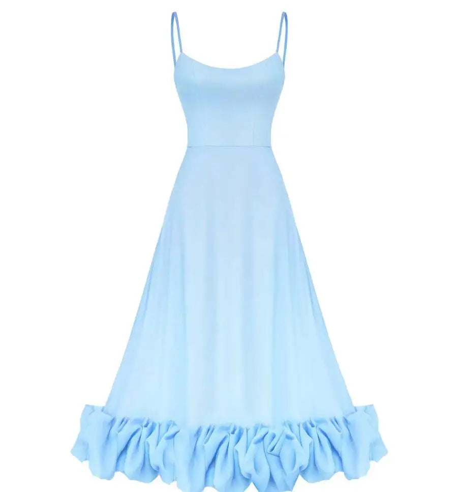 Spring And Summer New Fashion Suspender Large Swing Flower A-line Solid Color Dress For Women,6 Colors