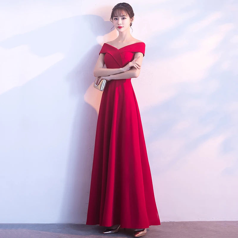 Spring Women Red Evening Party Dresses Short Sleeve V Neck Fit And Flare Long Maxi Summer Dress Lady Prom Gown Robe Longue Femme