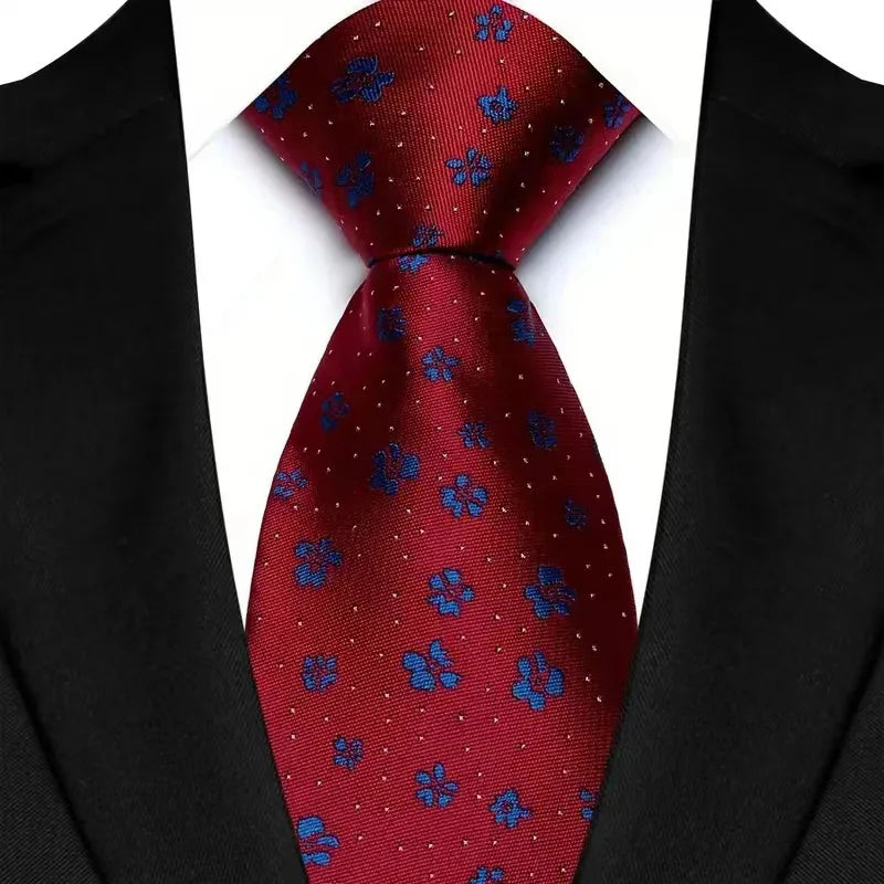 Luxury 8CM Mens Necktie Red Color Solid Stripes Paisley Ties For Man Groom Jacquard Woven Neck Tie For Business Wedding Party