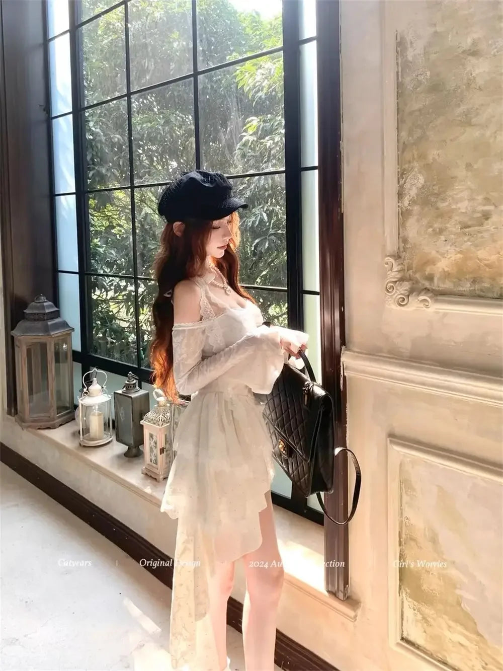 Spring Elegant Women Dress Vintage Style Long Sleeve Bow Detail Slim Fit Flared Hem Comfortable Party Dress Casual Dress 2025