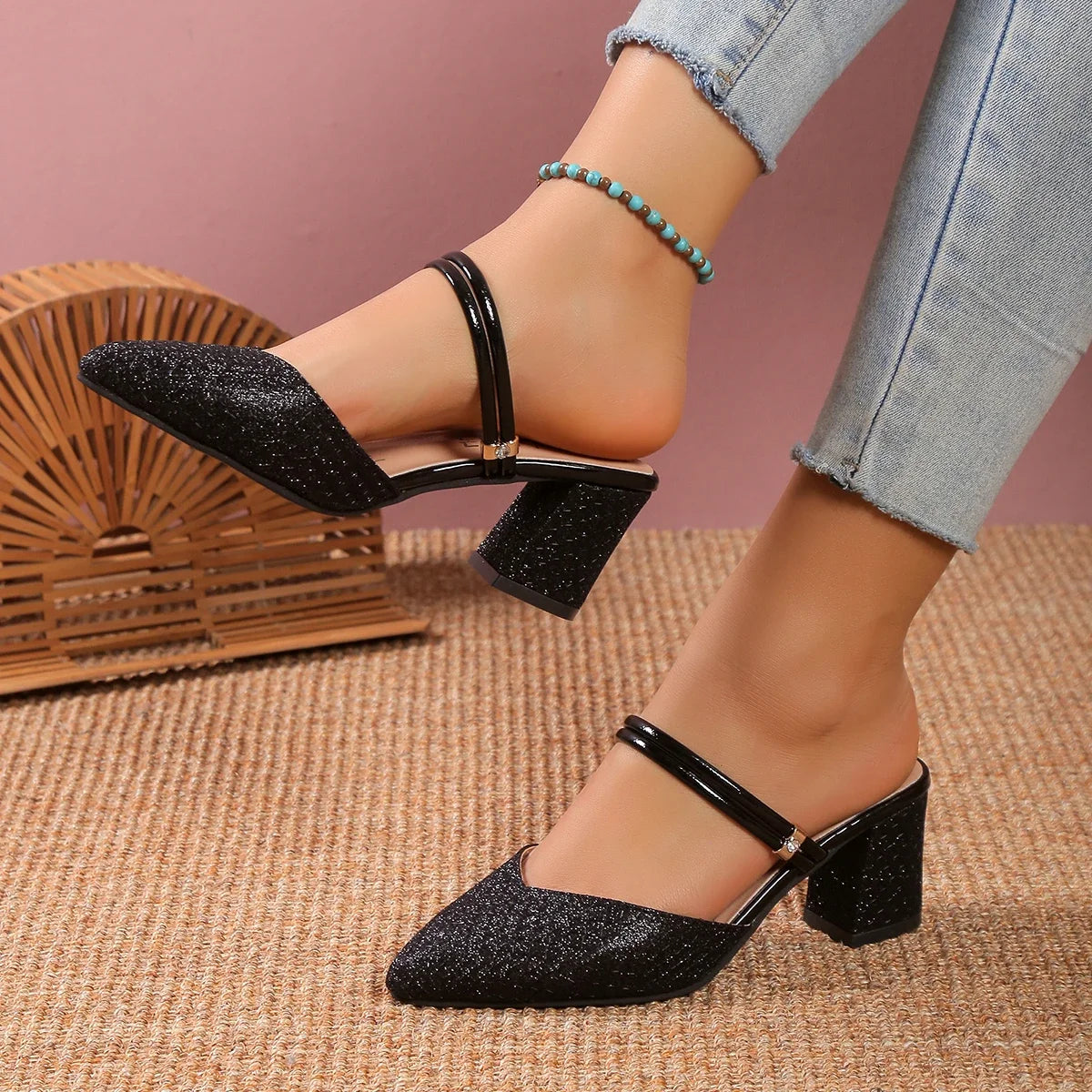 Low Heels Sandals Woman Summer Fashion High Heels Shallow Women Designer Sandals Luxury Shoes for Women Wedding Party Shoes