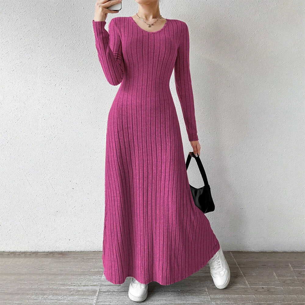 Mia Muse Women's Dresses All Season Office Lady Ventilate Solid Color Waist In Design Long Sleeve MIDI Lettuce Trim Suitable f