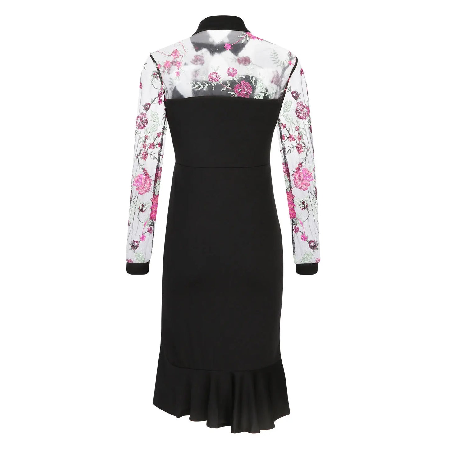 Spring Summer Sexy Mesh Ruffle Dress 2024 Wome Long Sleeve Irregularity Midi Dress Fashion Print Elegant Party Dresses