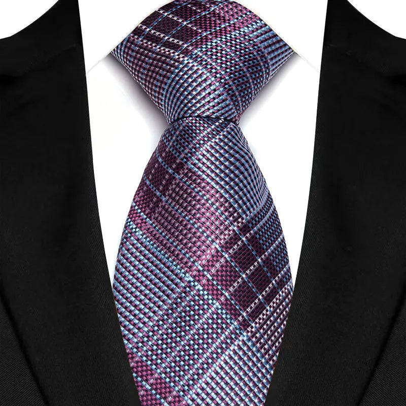 Luxury 8CM Mens Necktie Purple Color Stripes Floral Plaid Ties For Man Groom Jacquard Woven Neck Tie For Business Wedding Party