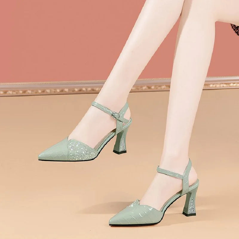 Women Cute Pointed Toe Black Buckle Strap High Heel Shoes Lady Casual Red Comfort Summer Stiletto Heels for Office & Party G6006