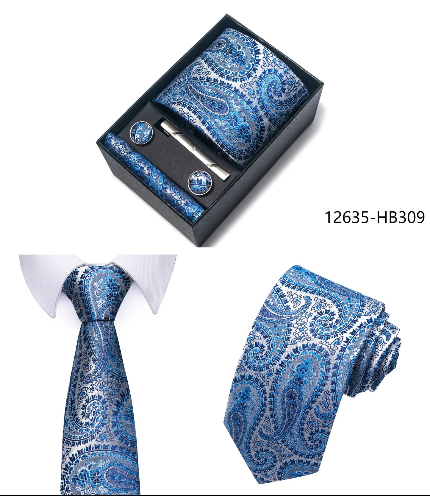 Luxury Brand 8 cm Tie Handkerchief Cufflink Clip Set For Men Wedding Gravata Suit Accessories Holiday Gift Box
