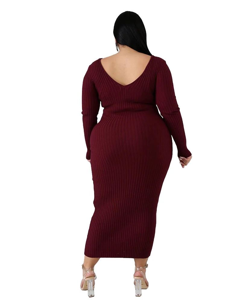 Ladies Knitted Sweater Dress Midi Dress Long Sleeves Chic and Elegant Plus Size Dresses for Women 4xl 5xl