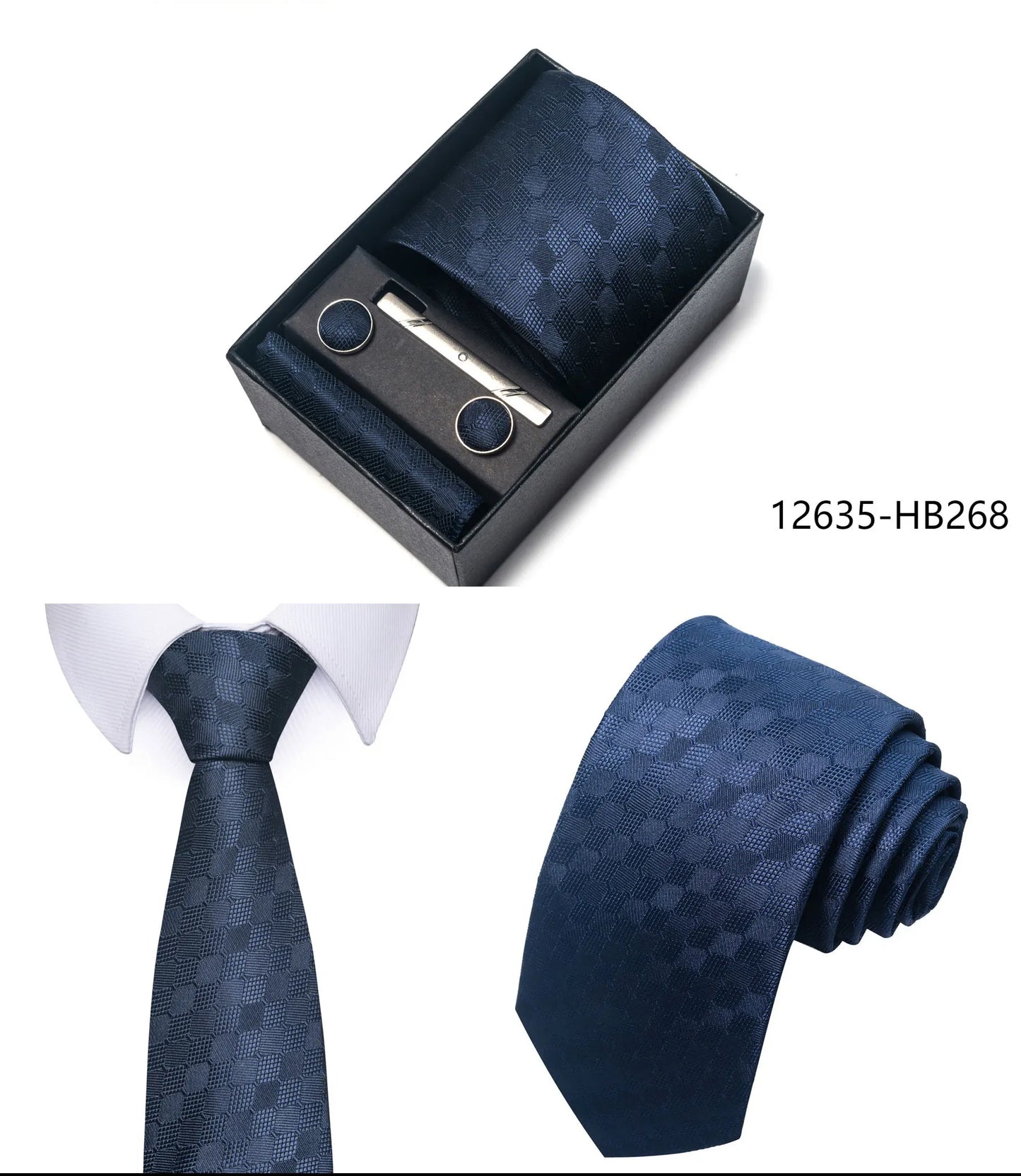 Luxury Brand 8 cm Tie Handkerchief Cufflink Clip Set For Men Wedding Gravata Suit Accessories Holiday Gift Box