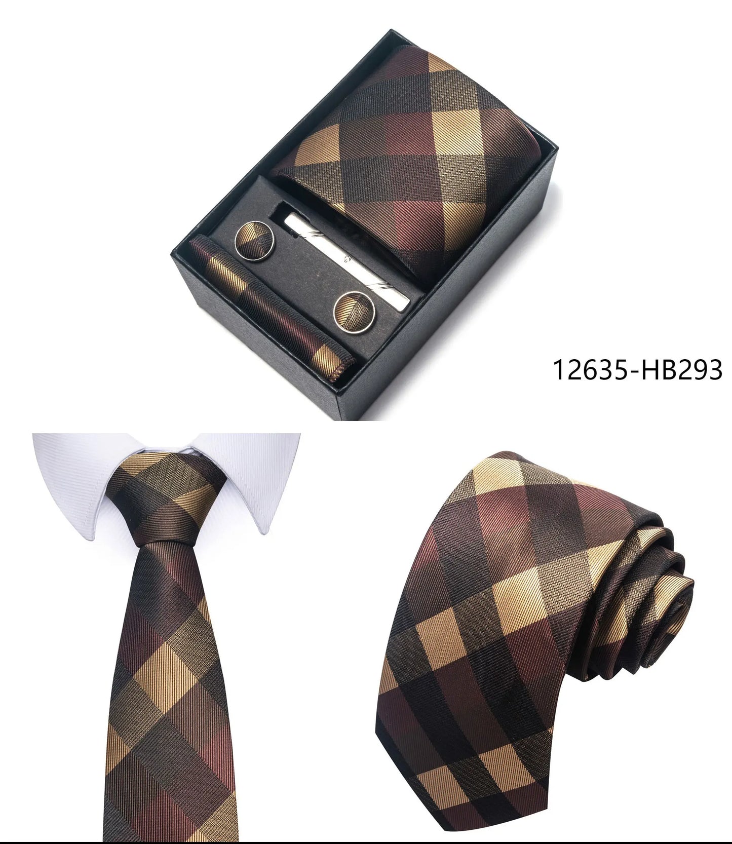Luxury Brand 8 cm Tie Handkerchief Cufflink Clip Set For Men Wedding Gravata Suit Accessories Holiday Gift Box